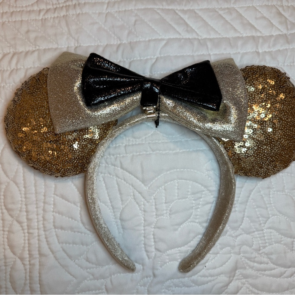 Glittery Gold and Black Bow Mickey Ears